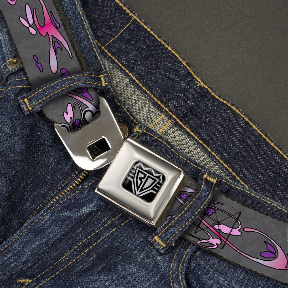 BD Wings Logo CLOSE-UP Full Color Black Silver Seatbelt Belt - Girlie Skull Gray Webbing