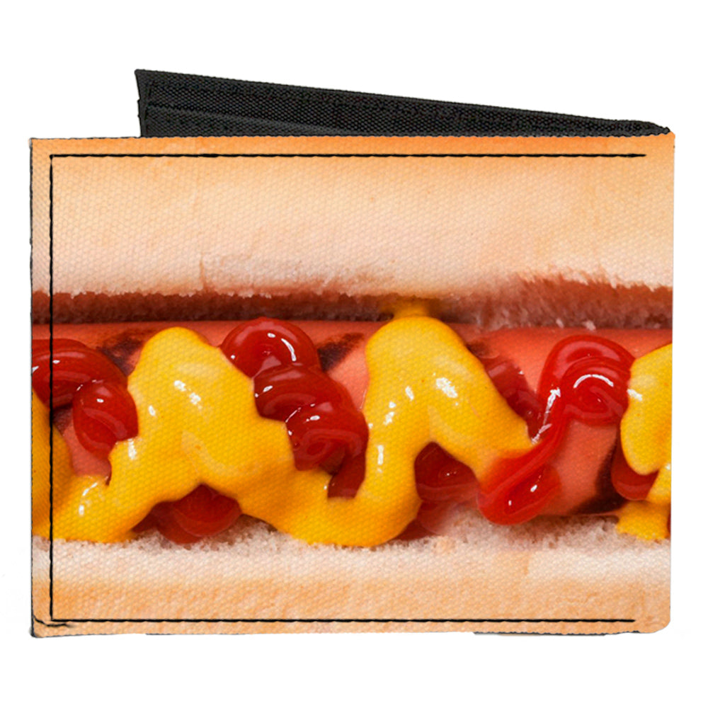 Canvas Bi-Fold Wallet - Hot Dog w Mustard & Ketchup Vivid