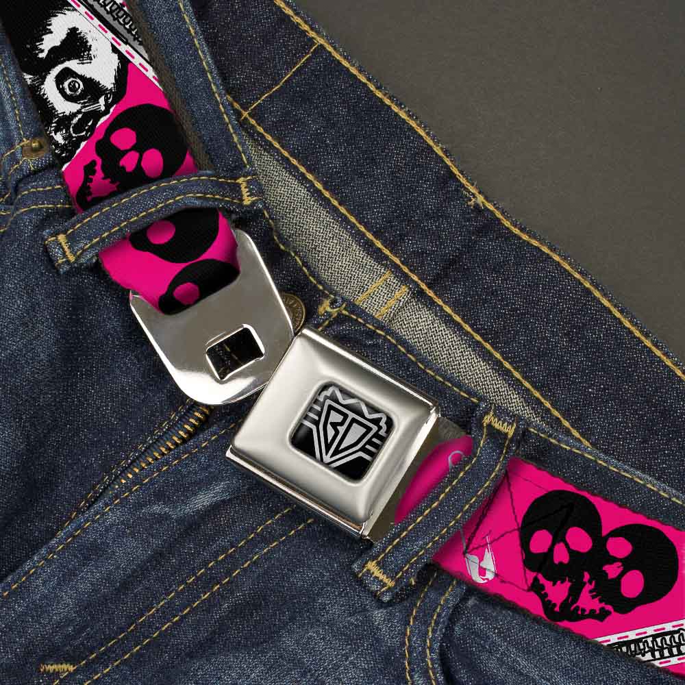 BD Wings Logo CLOSE-UP Full Color Black Silver Seatbelt Belt - Punk Princess w/Zippers & Skulls Webbing