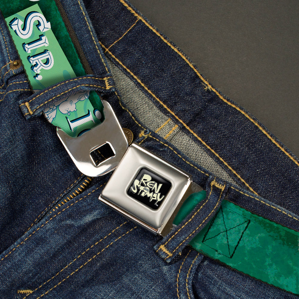 Ren & Stimpy Pose Full Color Black Seatbelt Belt - Mr. Horse Sketch Poses NO SIR, I DON'T LIKE IT! Greens Webbing