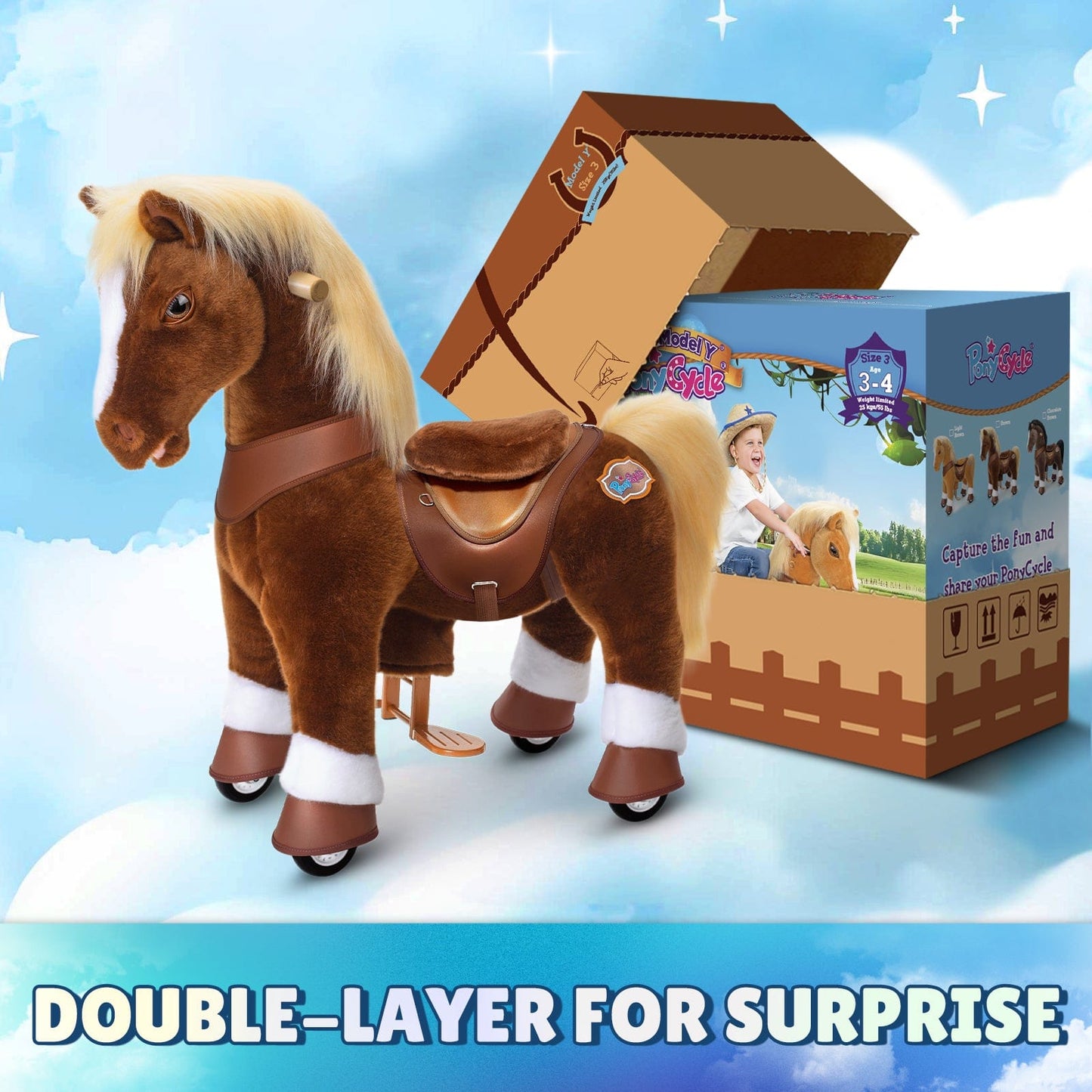 Model Y Brown Horse Rideable Toy for Age 3-4