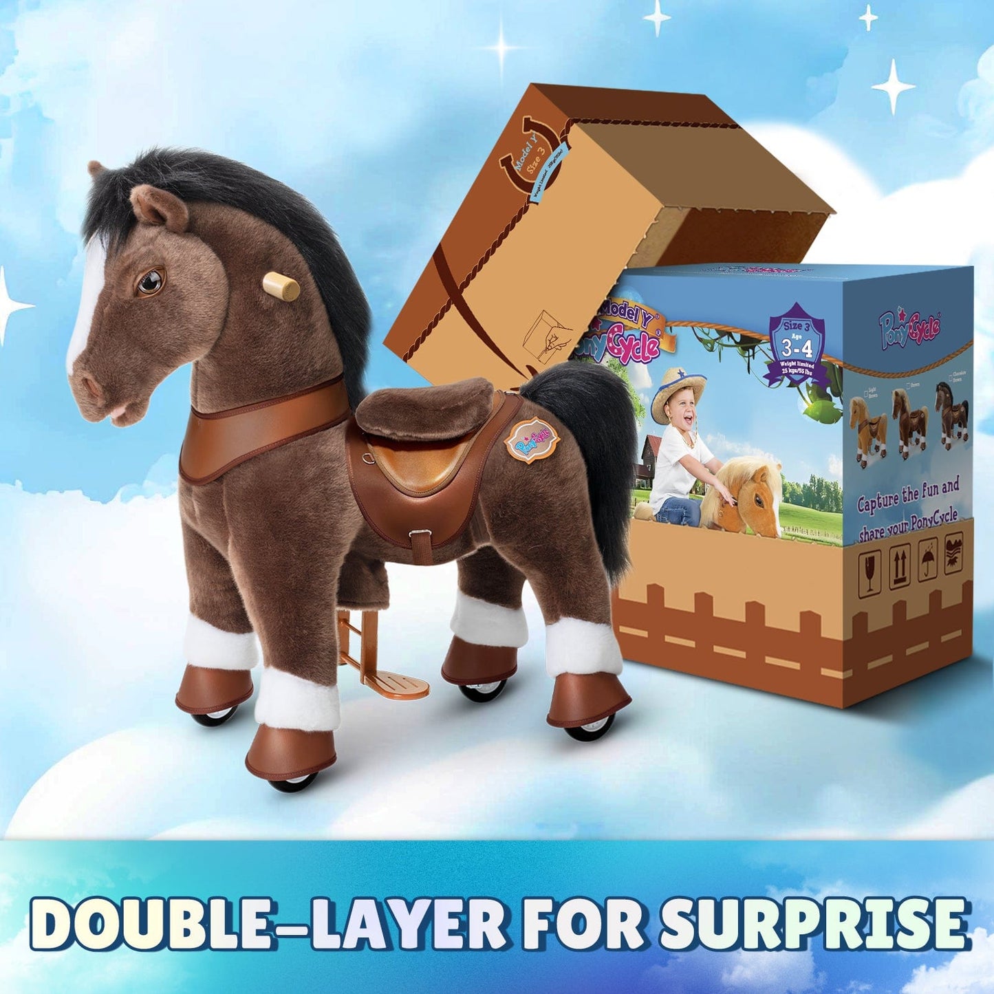 Model Y Chocolate Brown Horse Rideable Toy for Age 3-4