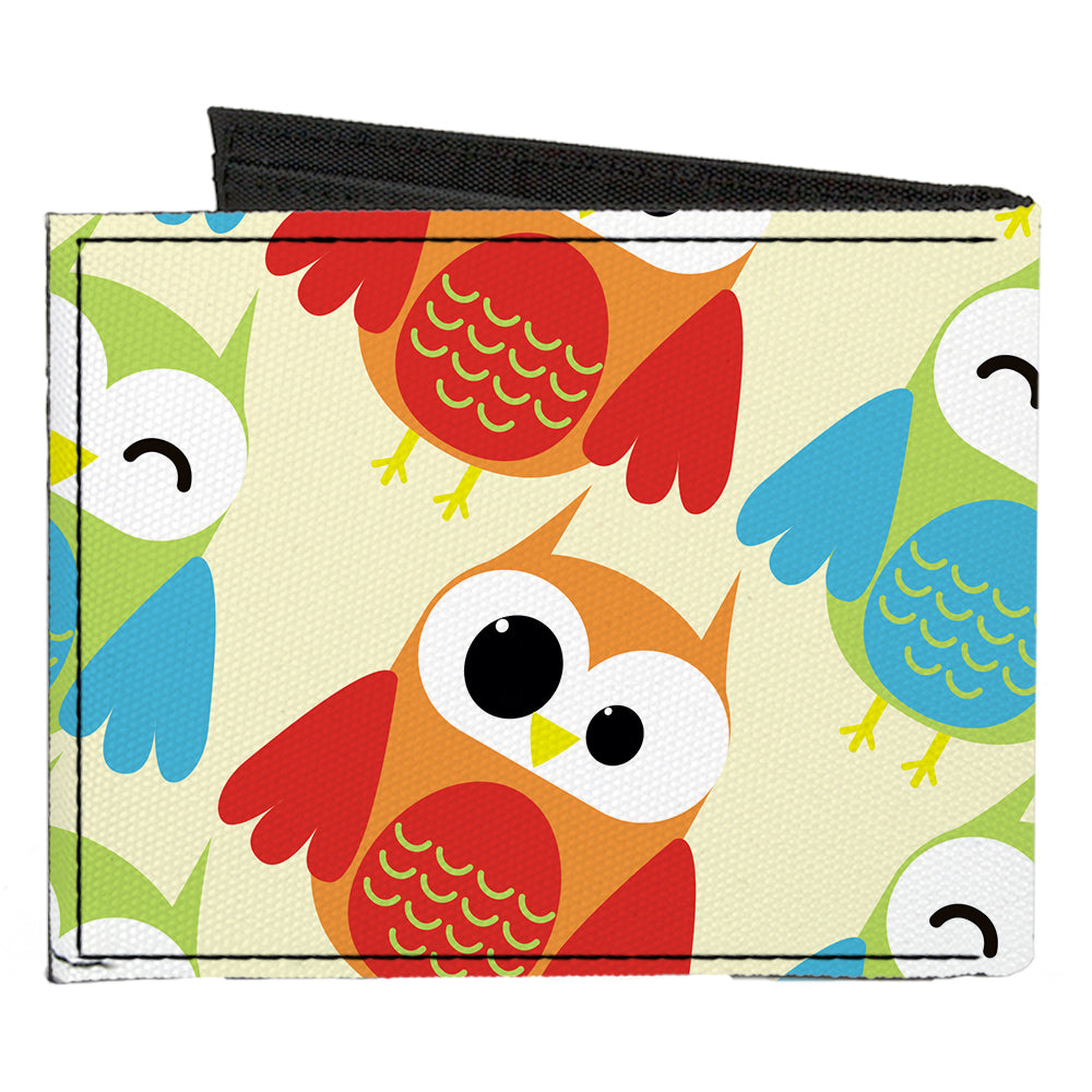 Canvas Bi-Fold Wallet - Owl Eyes Yellow Reds Blues
