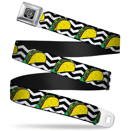 BD Wings Logo CLOSE-UP Full Color Black Silver Seatbelt Belt - Taco/Chevron Black/White Webbing