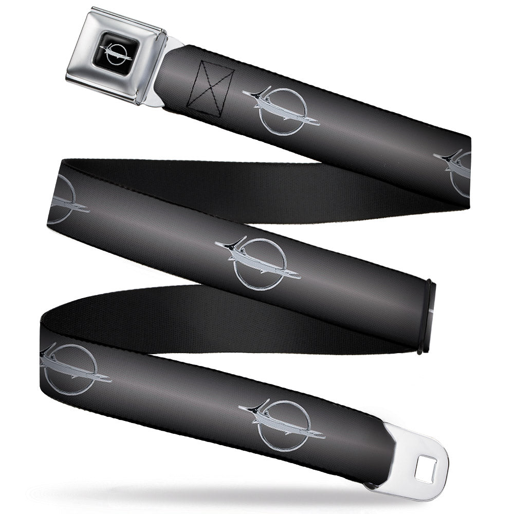 Barracuda Emblem Full Color Black Silver Seatbelt Belt - Barracuda Emblem Repeat Gray Fade/Silver Webbing