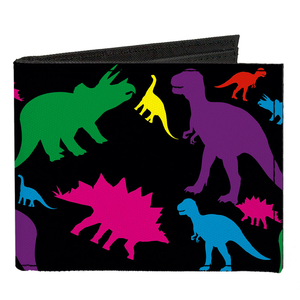 Canvas Bi-Fold Wallet - Dinosaur Silhouette Black Multi Color