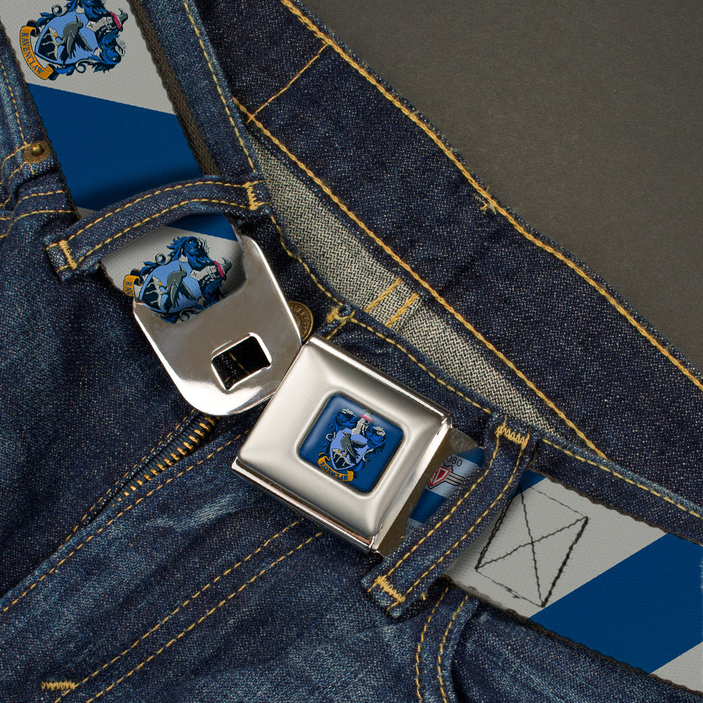 RAVENCLAW Crest Full Color Blue Seatbelt Belt - RAVENCLAW Crest Diagonal Stripe Gray/Blue Webbing