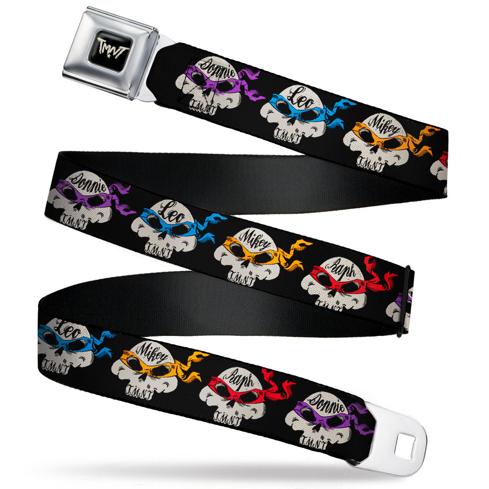 Road Rebel TMNT Logo Full Color Black/Gray Seatbelt Belt - TMNT 4-Turtle Road Rebel Skulls Black Webbing