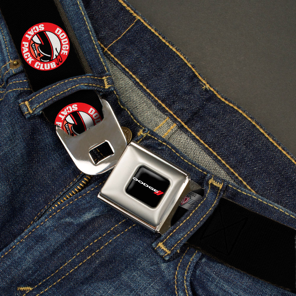 Dodge Red Rhombus Full Color Seatbelt Belt - DODGE SCAT PACK CLUB Bumblebee Logo Black/Red/White Webbing