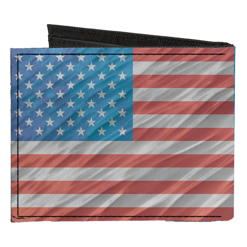 Canvas Bi-Fold Wallet - American Flag Waving