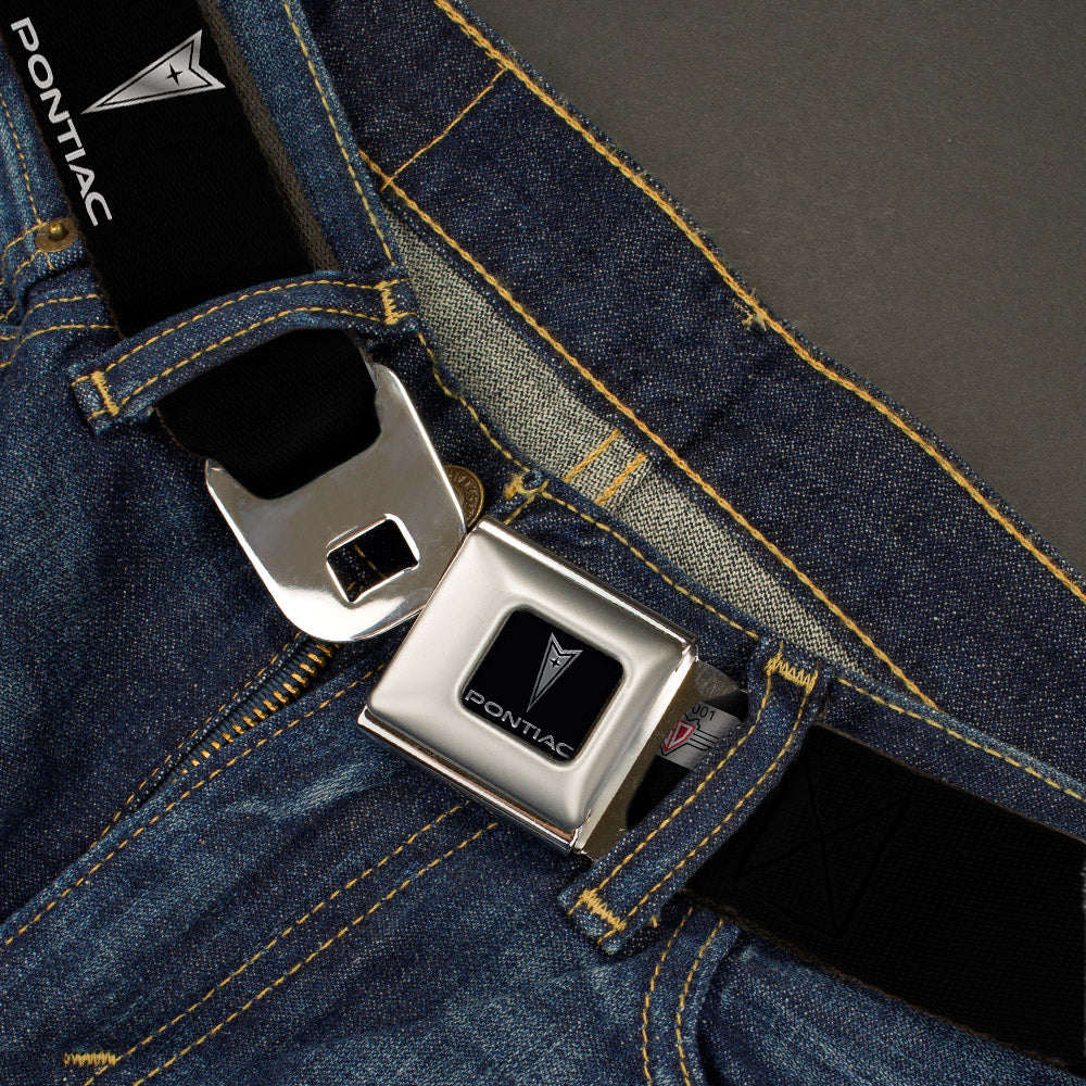 Pontiac Seatbelt Belt - Pontiac Black/Silver Logo REPEAT Webbing