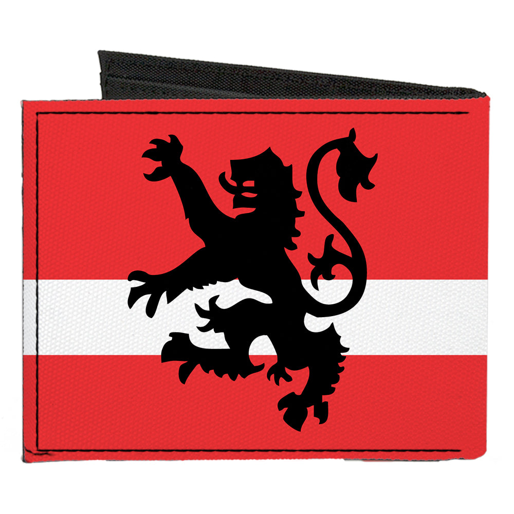 Canvas Bi-Fold Wallet - Rampant Lion Repeat Stripes Red White Black
