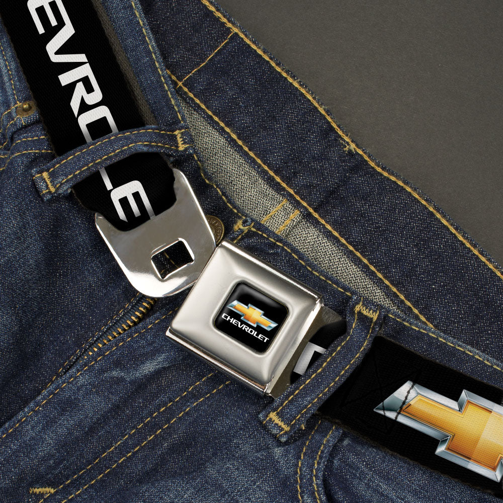 Chevy Bowtie Full Color Black Gold Seatbelt Belt - Chevy Bowtie Black/Gold Logo REPEAT Webbing