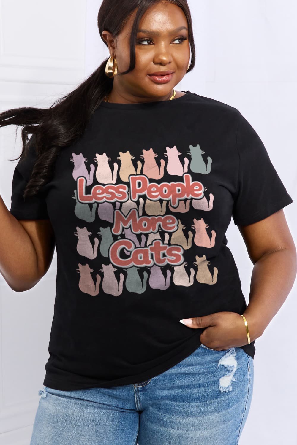 Simply Love LESS PEOPLE MORE CATS Graphic Cotton Tee