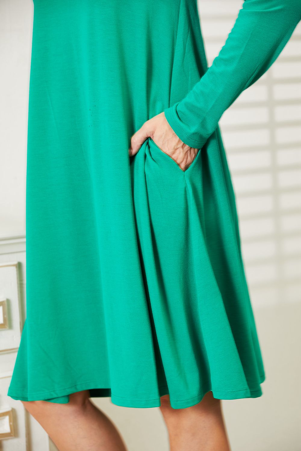 Zenana Long Sleeve Flare Dress with Pockets