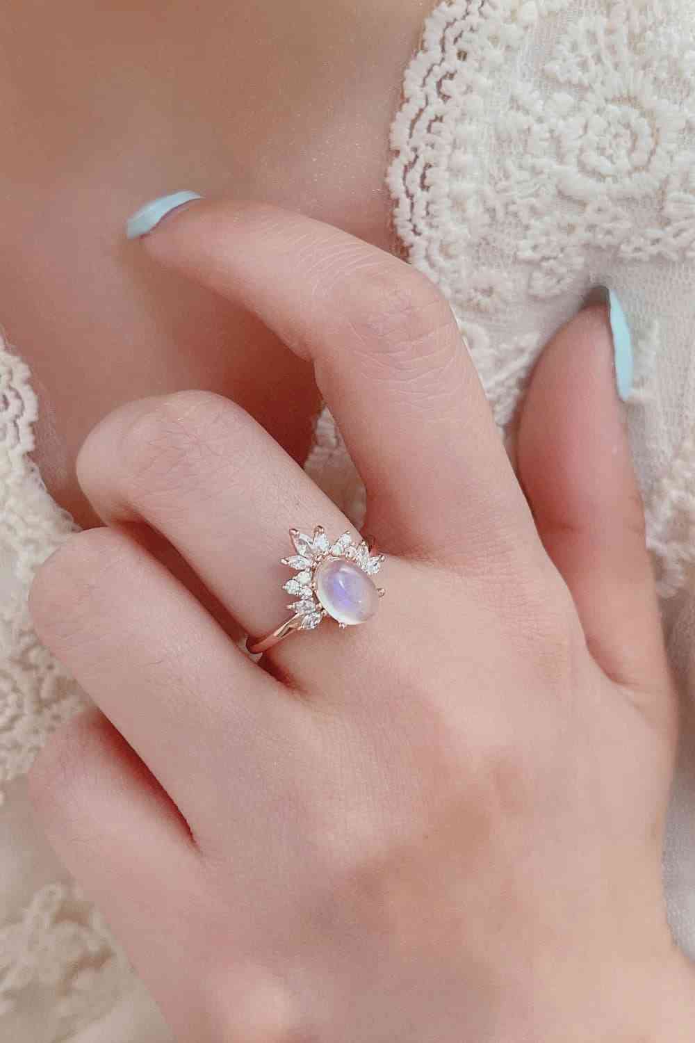 Natural Moonstone 18K Rose Gold-Plated 925 Sterling Silver Ring