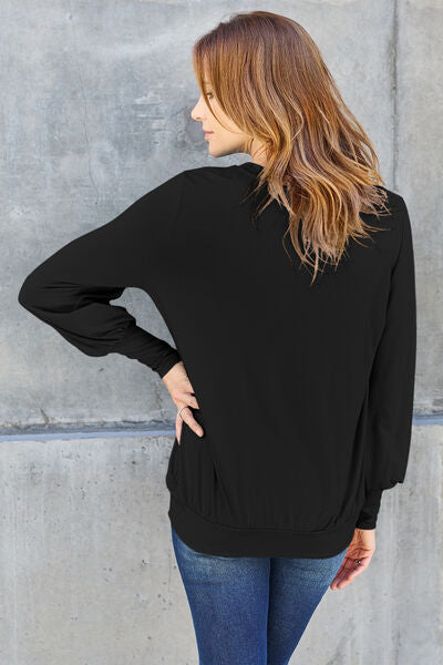 Basic Bae V-Neck Lantern Sleeve Blouse