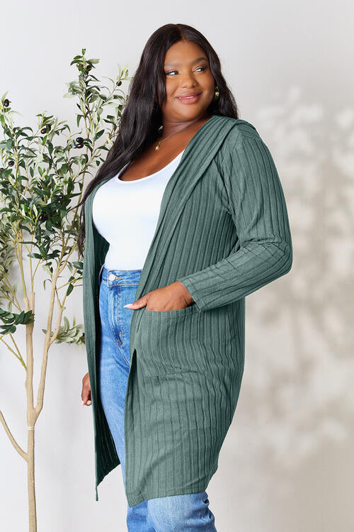 Basic Bae Ribbed Open Front Long Sleeve Cardigan