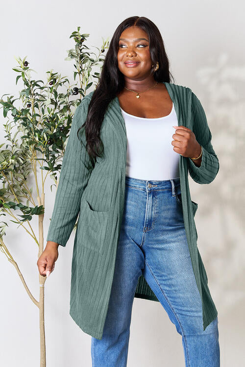 Basic Bae Ribbed Open Front Long Sleeve Cardigan