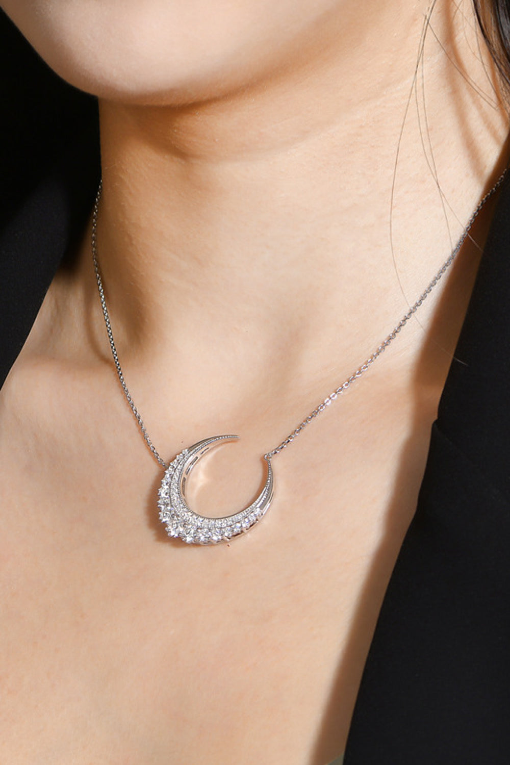 1.8 Carat Moissanite Crescent Moon Shape Pendant Necklace