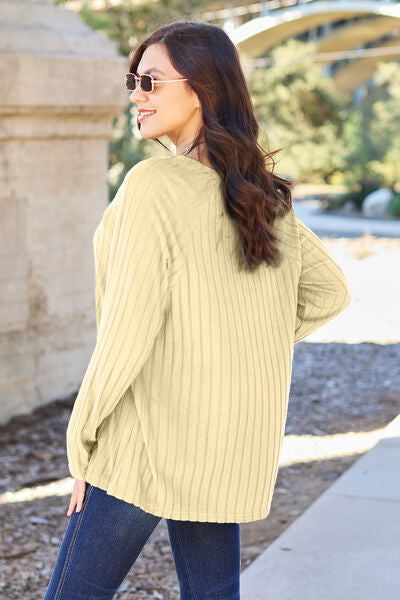 Basic Bae Ribbed Round Neck Long Sleeve Knit Top