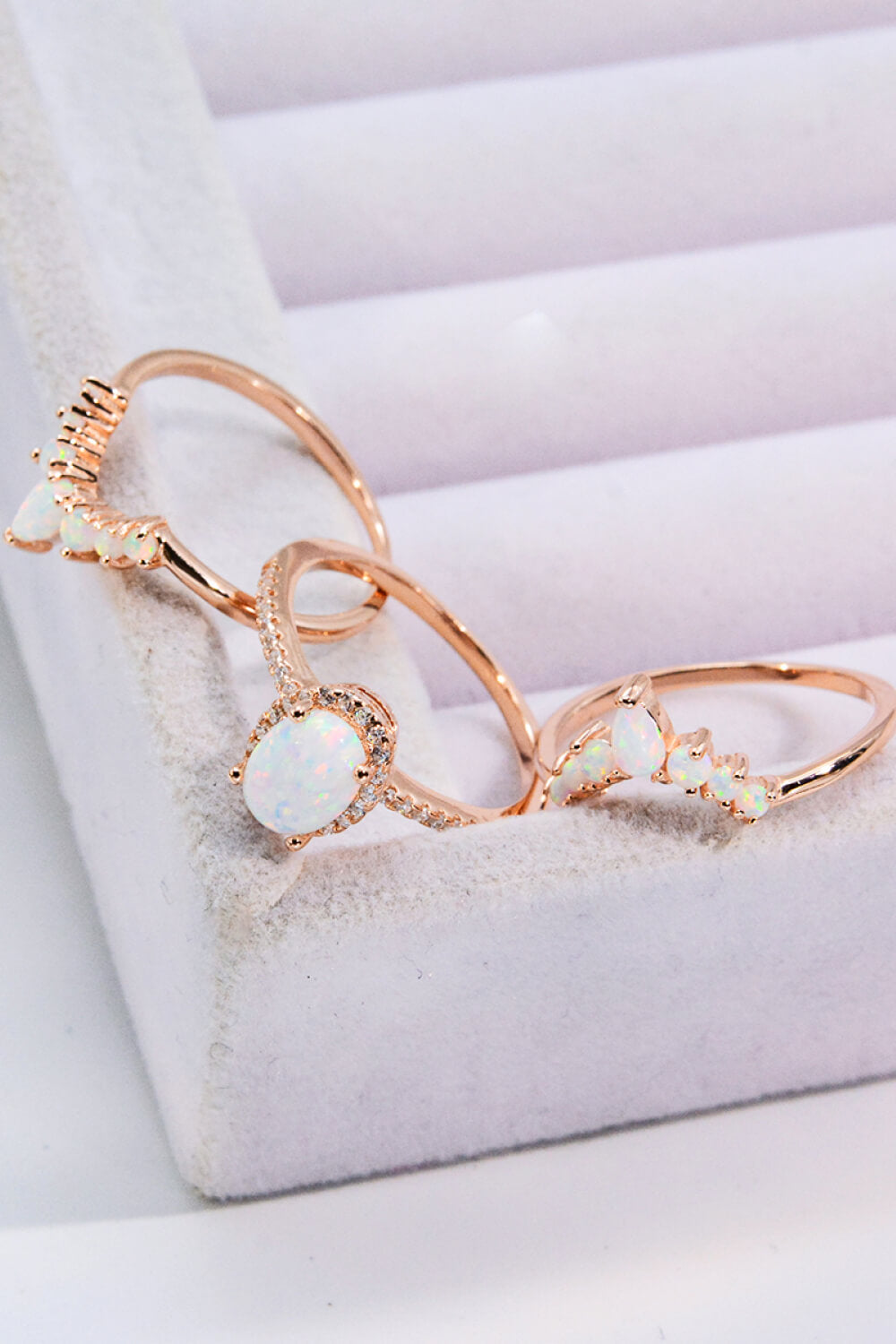 Opal and Zircon Three-Piece Ring Set
