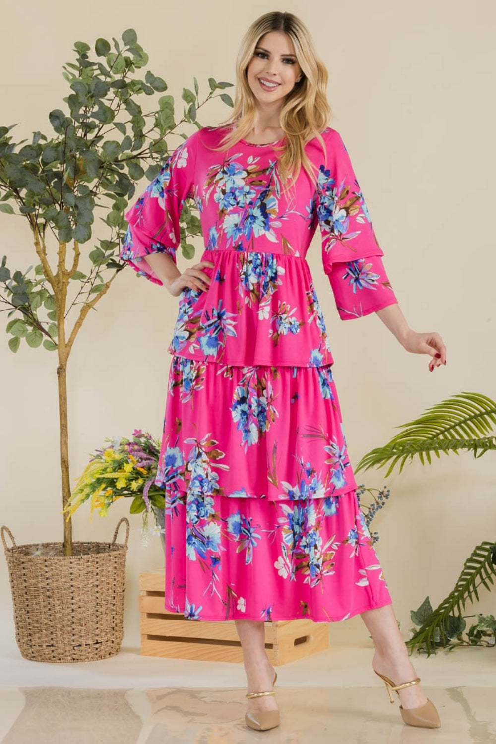 Celeste Floral Ruffle Tiered Midi Dress