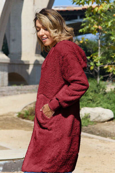 Double Take Hooded Teddy Bear Jacket with Thumbholes