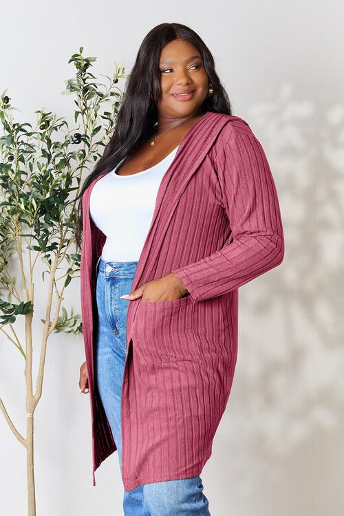 Basic Bae Ribbed Open Front Long Sleeve Cardigan