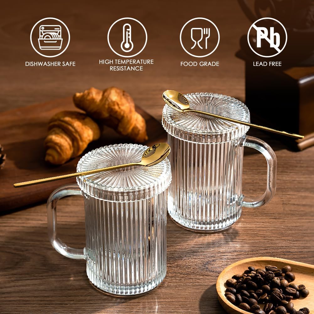 Combler Glass Coffee Mugs, 13oz Clear Coffee Mug with Lid and Spoon