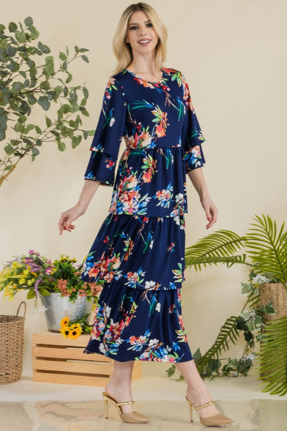 Celeste Floral Ruffle Tiered Midi Dress
