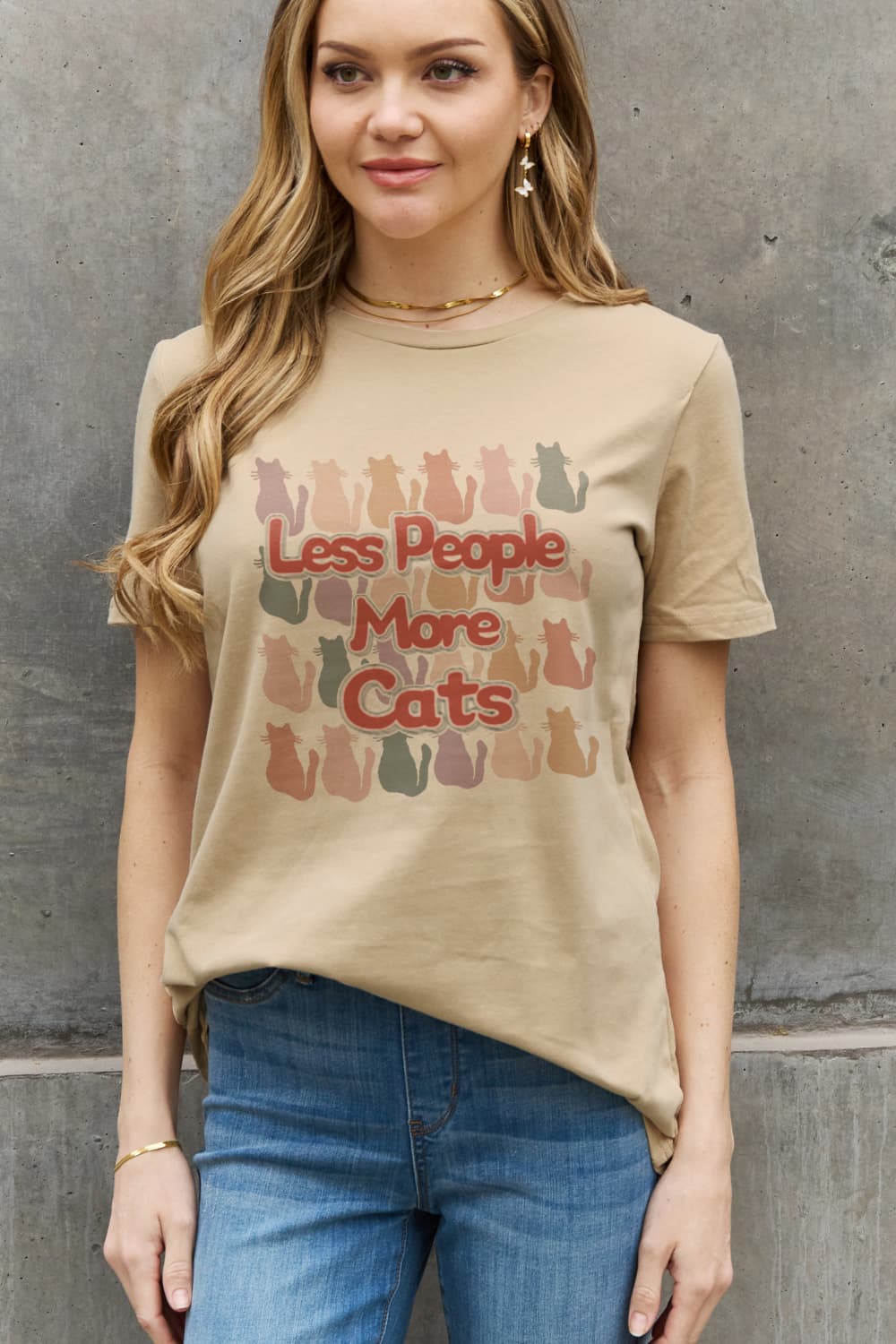 Simply Love LESS PEOPLE MORE CATS Graphic Cotton Tee