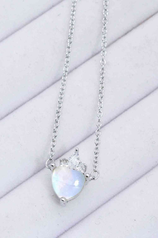 925 Sterling Silver Moonstone Heart Pendant Necklace
