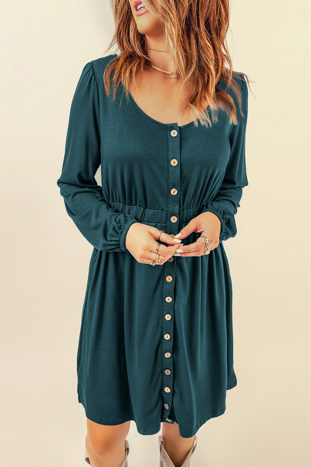 Button Down Long Sleeve Dress with Pockets // MULTIPLE COLORS