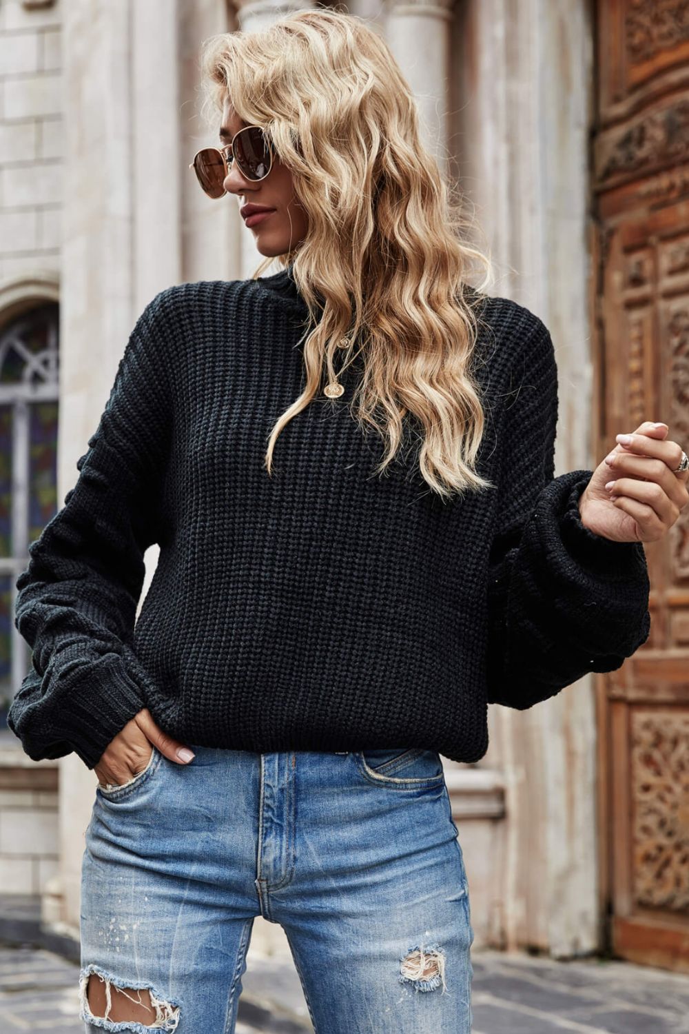 Weekend Style Rib-Knit Dropped Shoulder Sweater // MULTIPLE COLORS