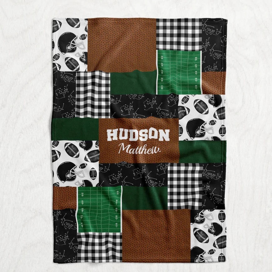Custom Personalized Plush Minky Blanket - Football Faux Quilt Style // 3 sizes