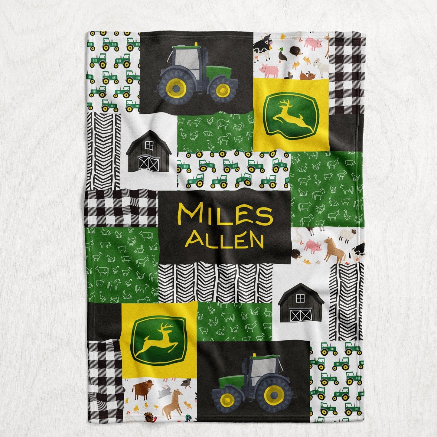 Custom Personalized Plush Minky Blanket - Green Tractor Quilt Style // 3 sizes