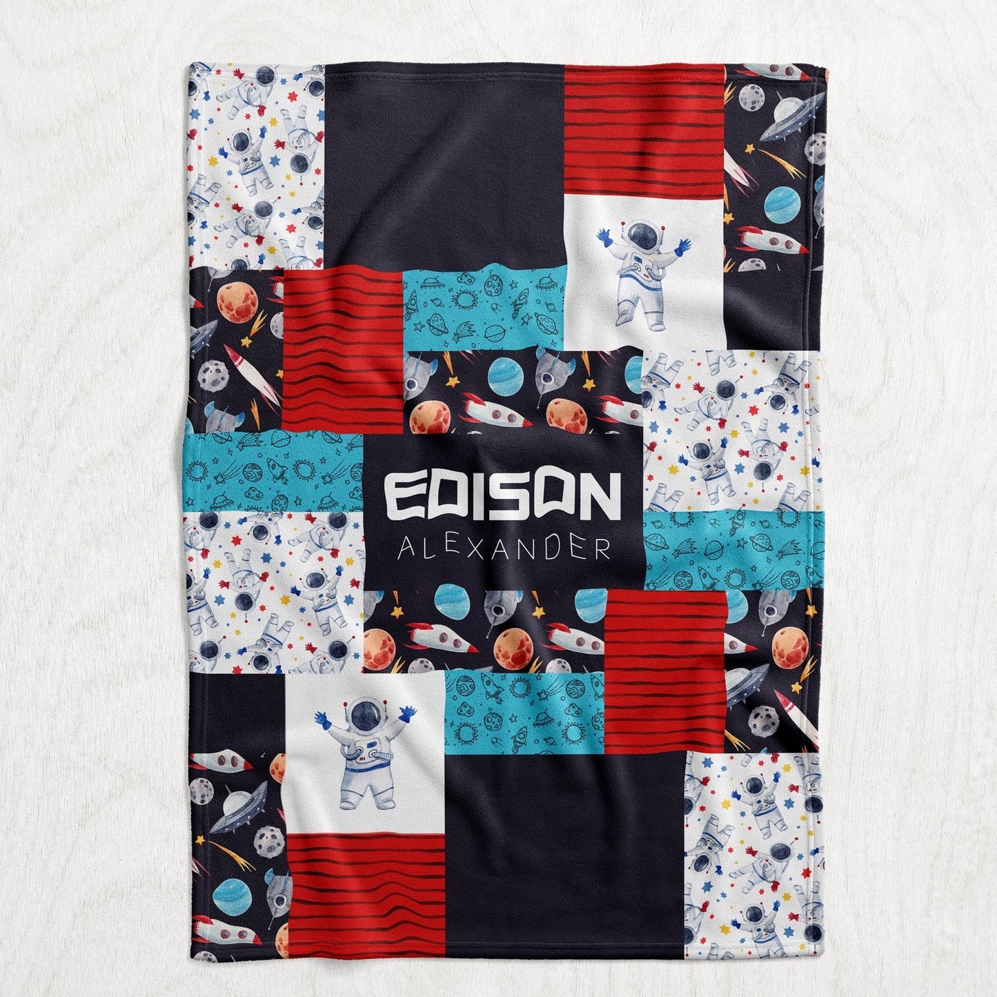 Custom Personalized Plush Minky Blanket - Astronaut Faux Quilt Style // 3 sizes