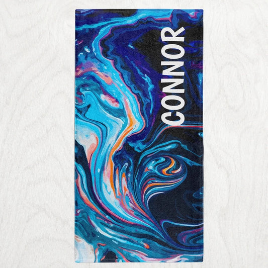 Custom Personalized Subtle Swirl Towel - Bold Blue Marbled Ink Style Premium Microfiber Towel // 2 sizes