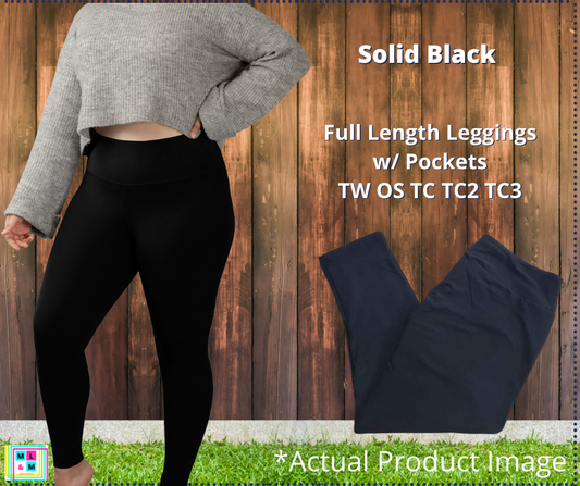 Solid Black Full Length w/ Pockets Leggings