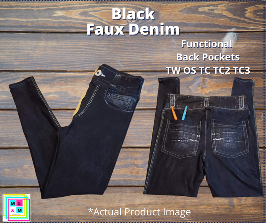 Solid Black Full Faux Denim Leggings