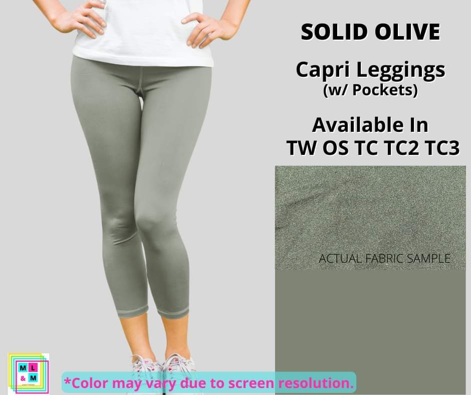 Solid Olive Capri Leggings w/ Pockets