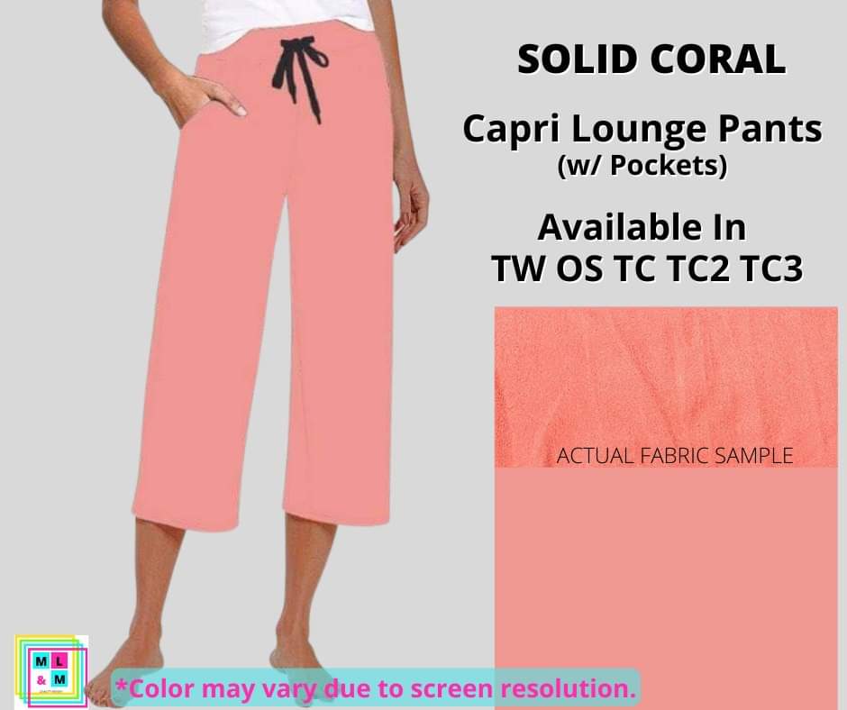 Solid Coral Capri Lounge Pants