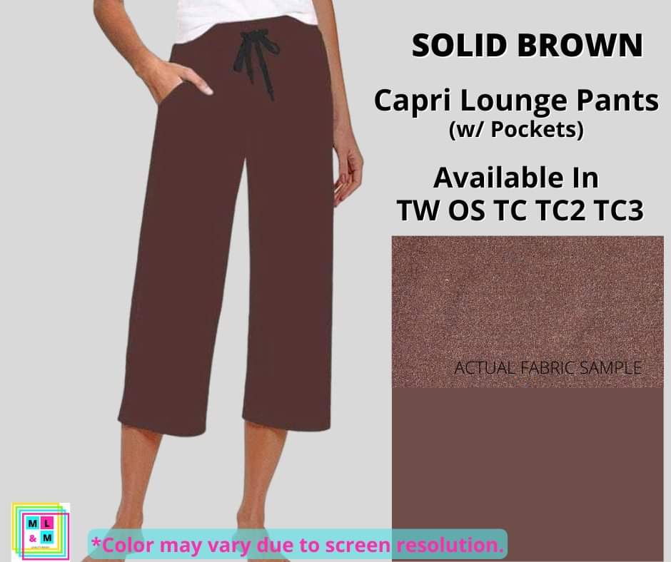 Solid Brown Capri Lounge Pants