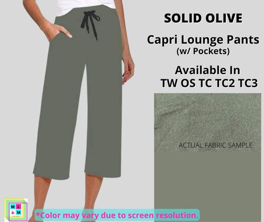 Solid Olive Capri Lounge Pants
