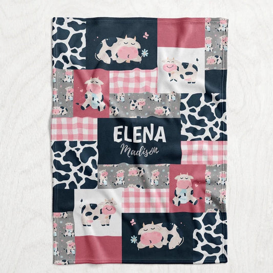 Custom Personalized Plush Minky Blanket - Cow Faux Quilt Style // 3 sizes