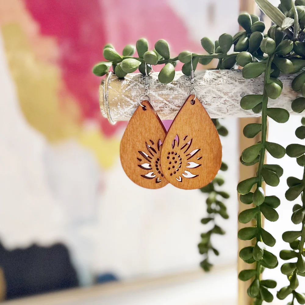 You Are My Sunflower Earrings | Wood Laser Cut