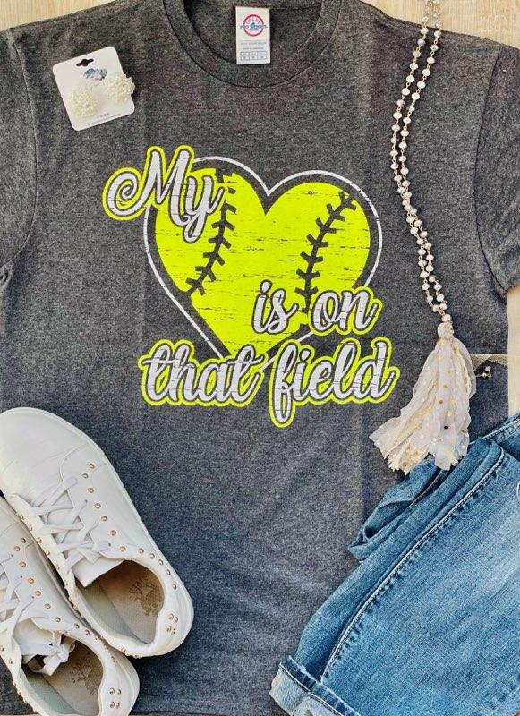My heart is on that Field (Softball) graphic tee