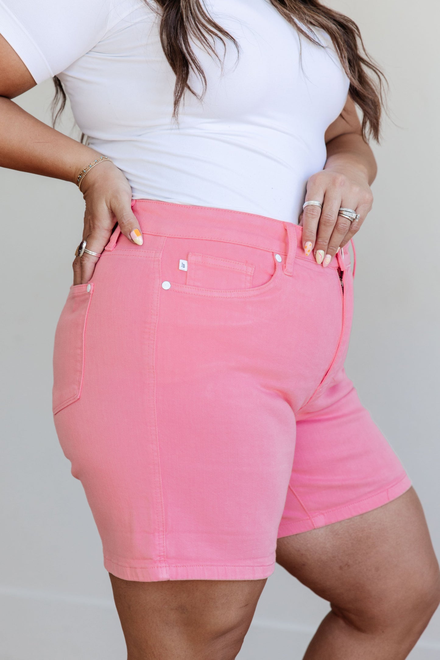 Jenna High Rise Control Top Cuffed Shorts in Pink - Judy Blue