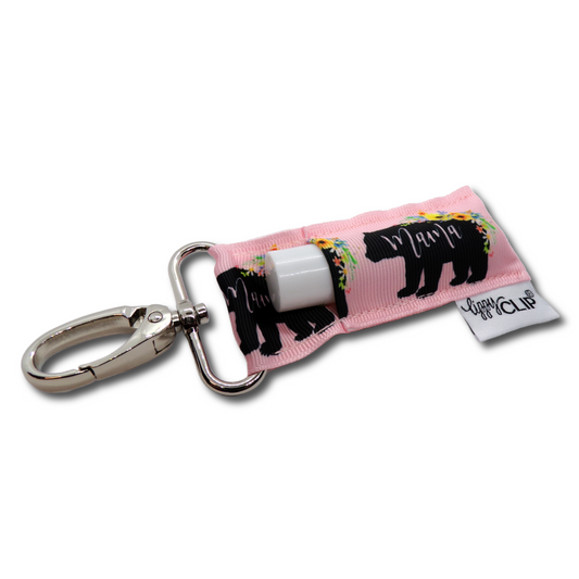 Mama Bear on Pink LippyClip® Lip Balm Holder